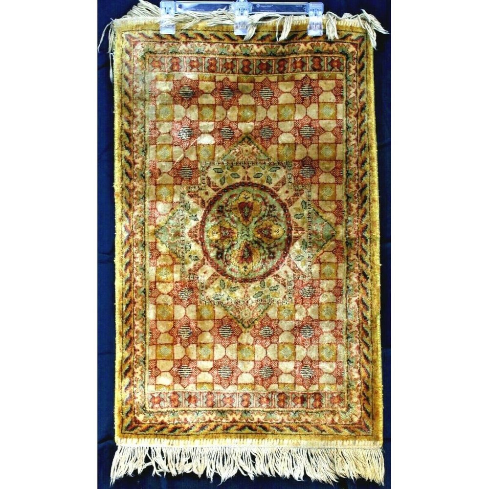 Prayer Rug Long Brown Rectangle Muslim Middle East Wall Hanging Fringe Velour